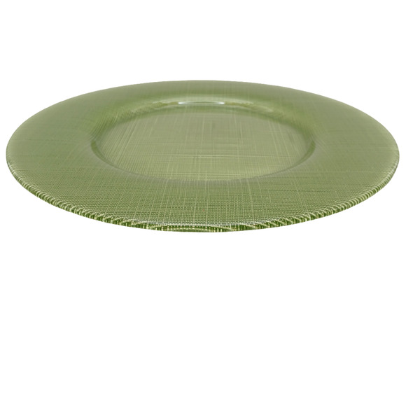 Bormioli Rocco Inca Green Glass Charger Plate 13” Decorative Weave Texture Italy - Picture 4 of 6
